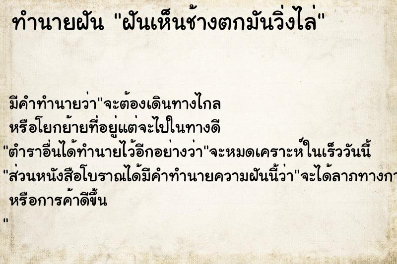 ทำนายฝัน ฝันเห็นช้างตกมันวิ่งไล่  เลขนำโชค 