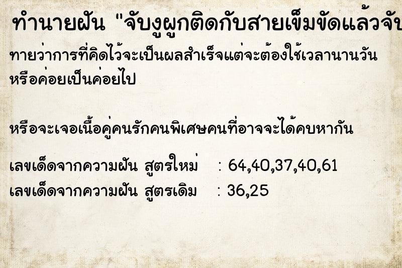 ทำนายฝัน จับงูผูกติดกับสายเข็มขัดแล้วจับเวี่ยงไปมา