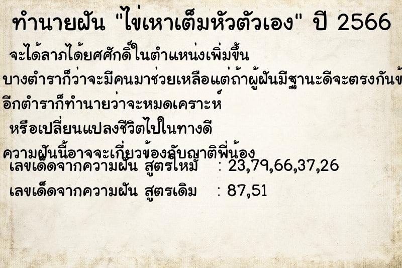 ทำนายฝัน ไข่เหาเต็มหัวตัวเอง  เลขนำโชค 