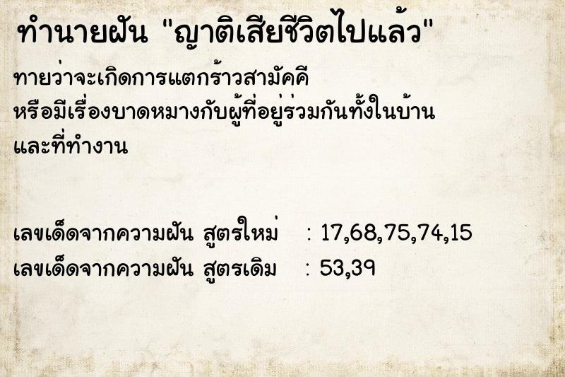 ทำนายฝัน ญาติเสียชีวิตไปแล้ว