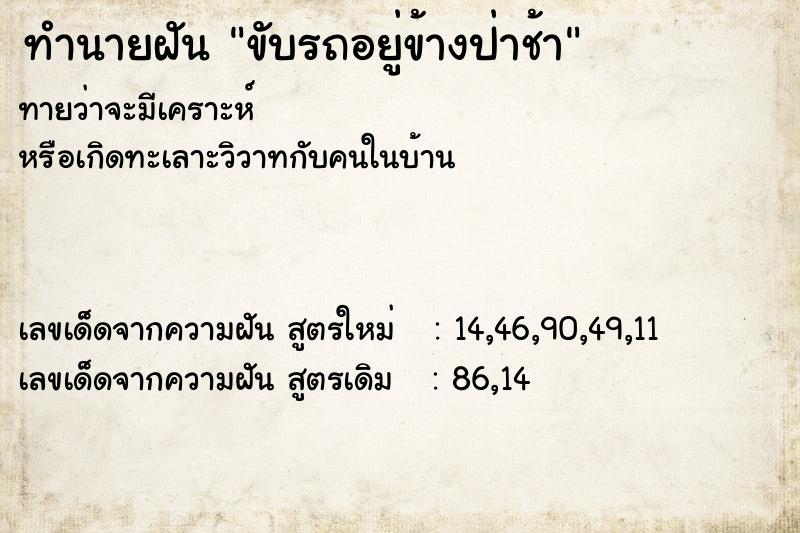 ทำนายฝัน ขับรถอยู่ข้างป่าช้า