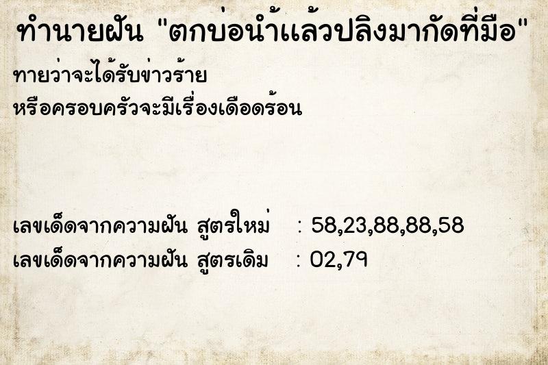 ทำนายฝัน ตกบ่อนำ้เเล้วปลิงมากัดที่มือ