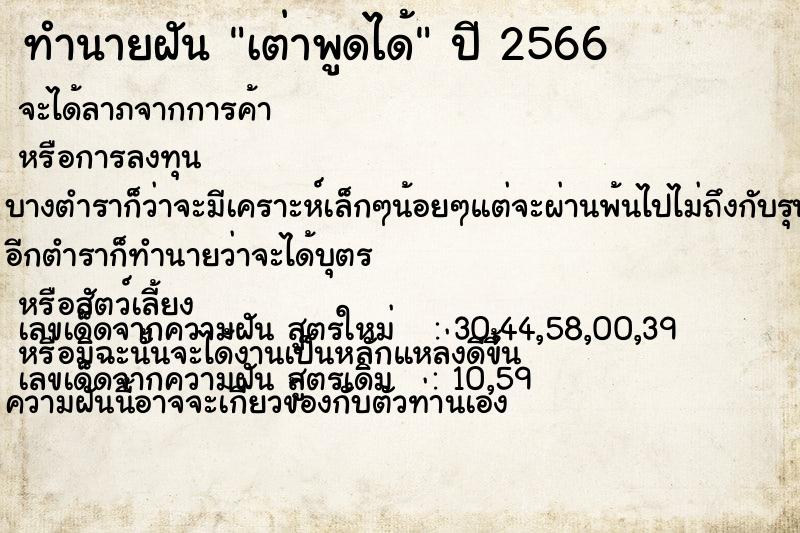 ทำนายฝัน เต่าพูดได้  เลขนำโชค 