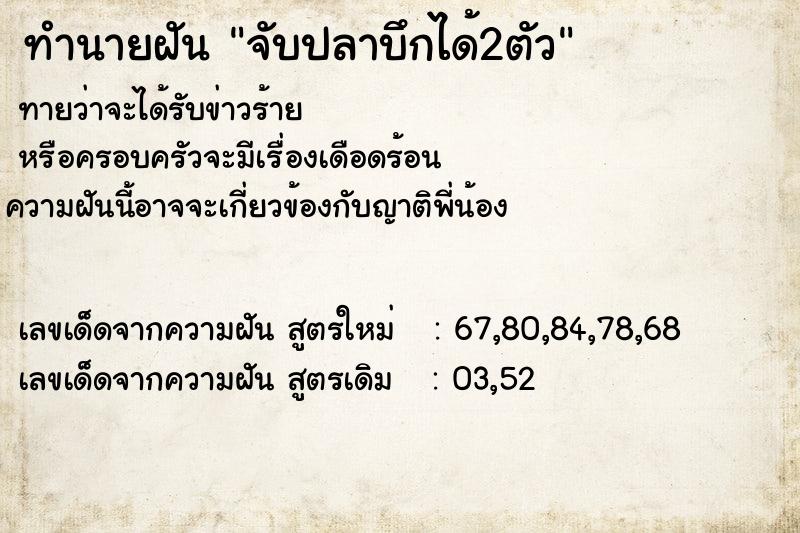 ทำนายฝัน จับปลาบึกได้2ตัว