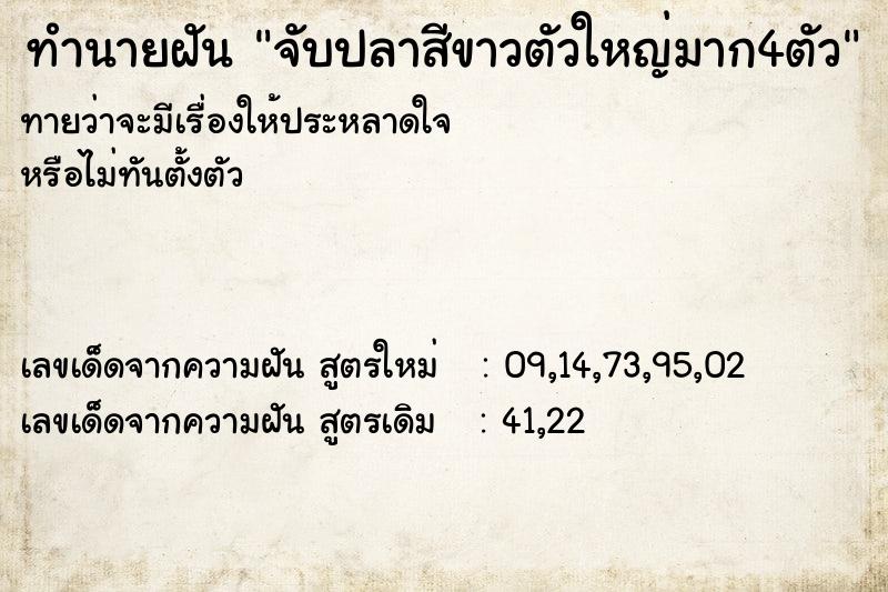 ทำนายฝัน จับปลาสีขาวตัวใหญ่มาก4ตัว