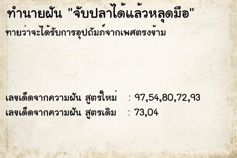 ทำนายฝัน จับปลาได้แล้วหลุดมือ