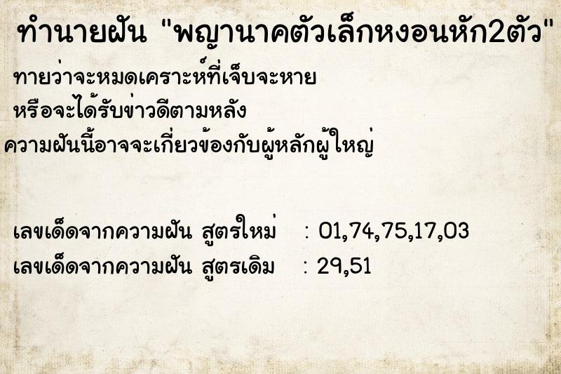 ทำนายฝัน พญานาคตัวเล็กหงอนหัก2ตัว