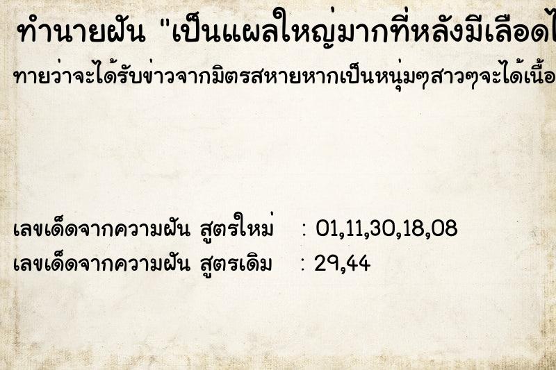 ทำนายฝัน เป็นแผลใหญ่มากที่หลังมีเลือดไหลซิบ