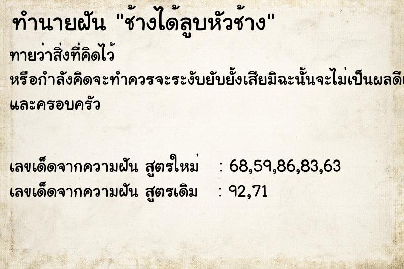 ทำนายฝัน ช้างได้ลูบหัวช้าง