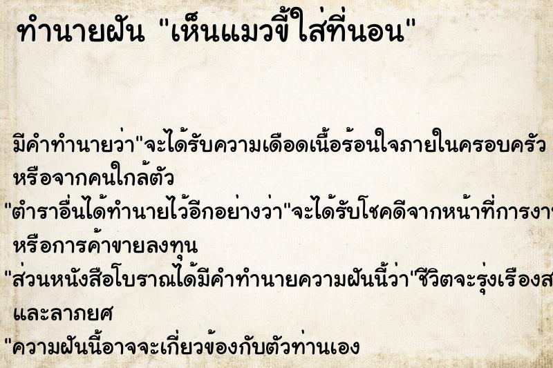 ทำนายฝัน เห็นแมวขี้ใส่ที่นอน  เลขนำโชค 