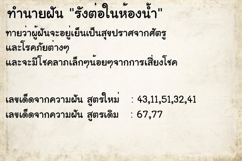 ทำนายฝัน รังต่อในห้องน้ำ  เลขนำโชค 