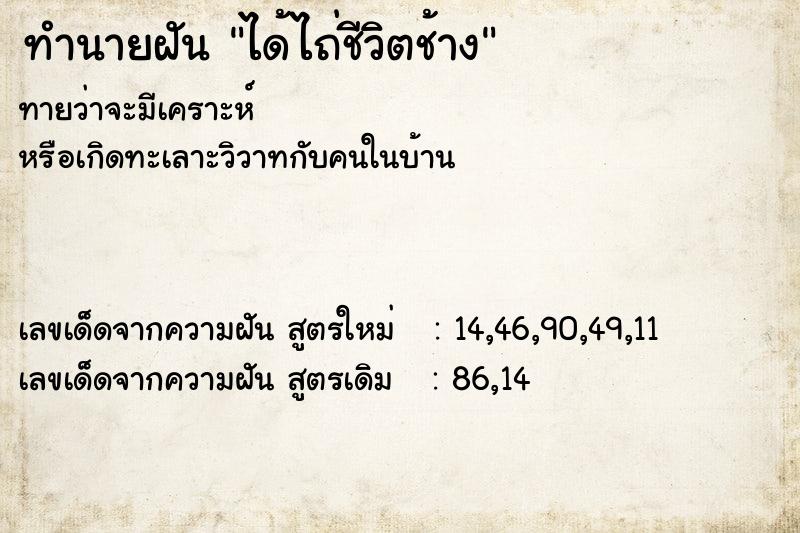 ทำนายฝัน ได้ไถ่ชีวิตช้าง