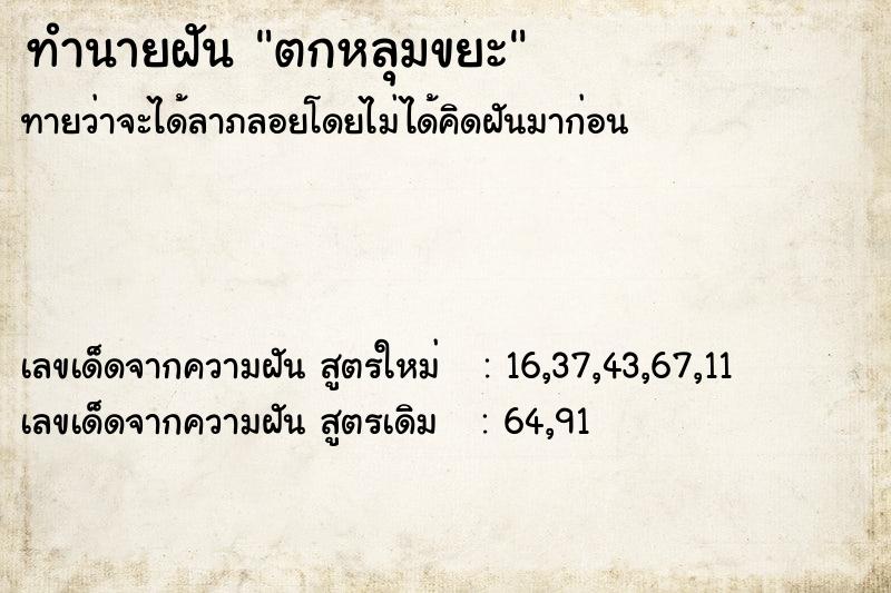 ทำนายฝัน ตกหลุมขยะ  เลขนำโชค 