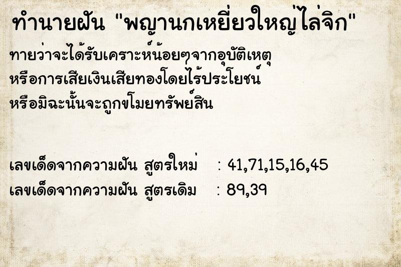 ทำนายฝัน พญานกเหยี่ยวใหญ่ไล่จิก  เลขนำโชค 