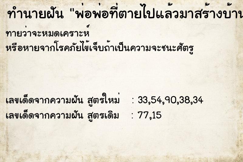 ทำนายฝัน พ่อพ่อที่ตายไปแล้วมาสร้างบ้านไม้ให้น้อง