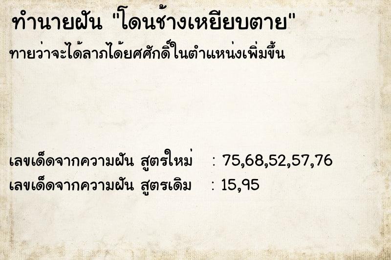 ทำนายฝัน โดนช้างเหยียบตาย  เลขนำโชค 