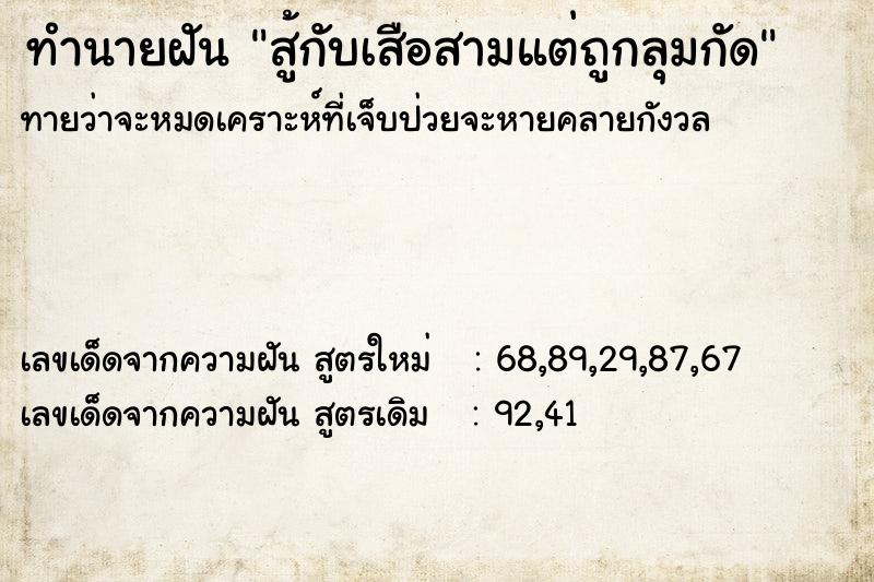 ทำนายฝัน สู้กับเสือสามแต่ถูกลุมกัด