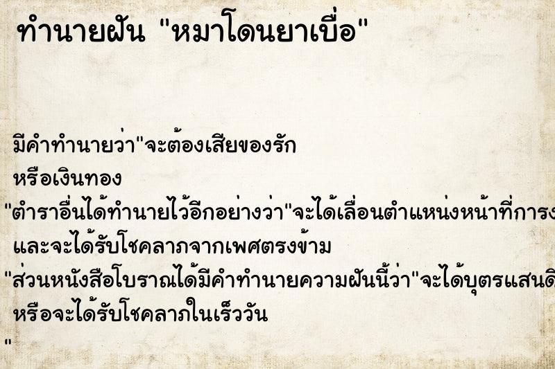 ทำนายฝัน หมาโดนยาเบื่อ  เลขนำโชค 