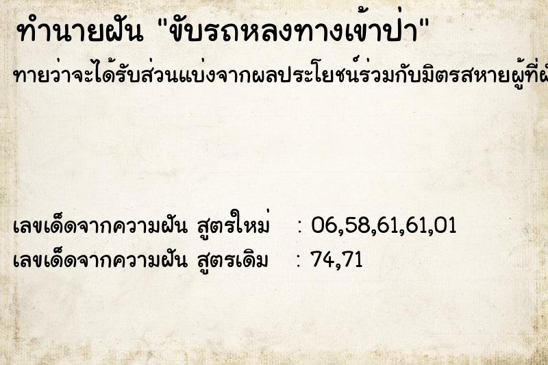 ทำนายฝัน ขับรถหลงทางเข้าป่า