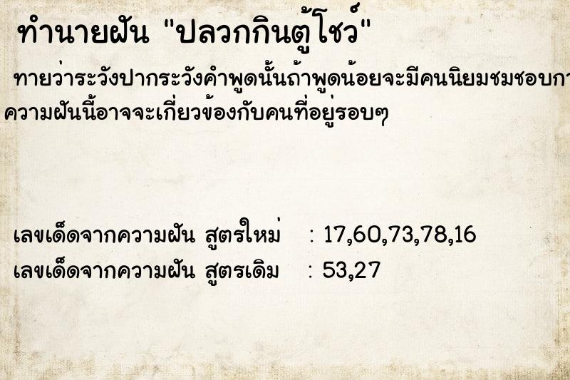 ทำนายฝัน ปลวกกินตู้โชว์