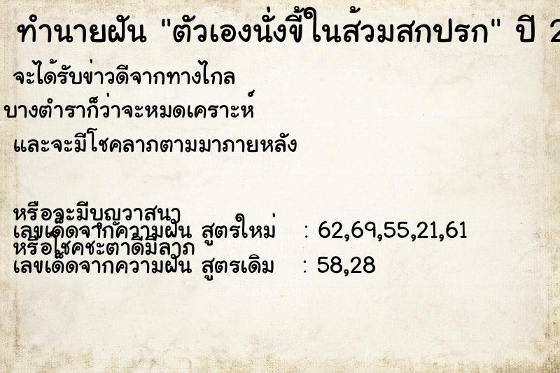 ทำนายฝัน ตัวเองนั่งขี้ในส้วมสกปรก