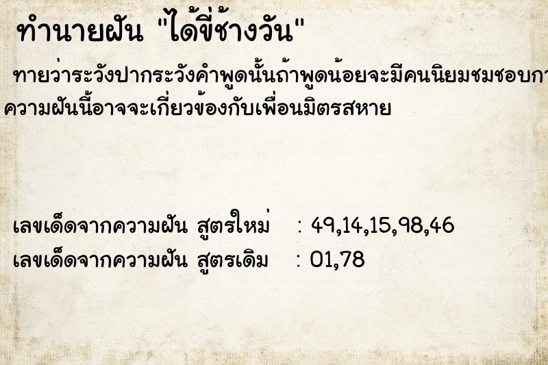 ทำนายฝัน ได้ขี่ช้างวัน