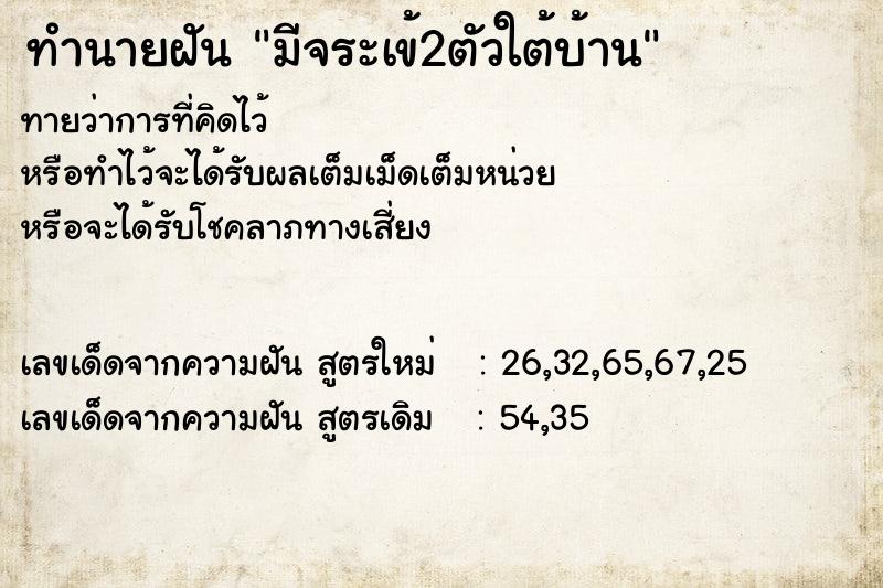 ทำนายฝัน มีจระเข้2ตัวใต้บ้าน