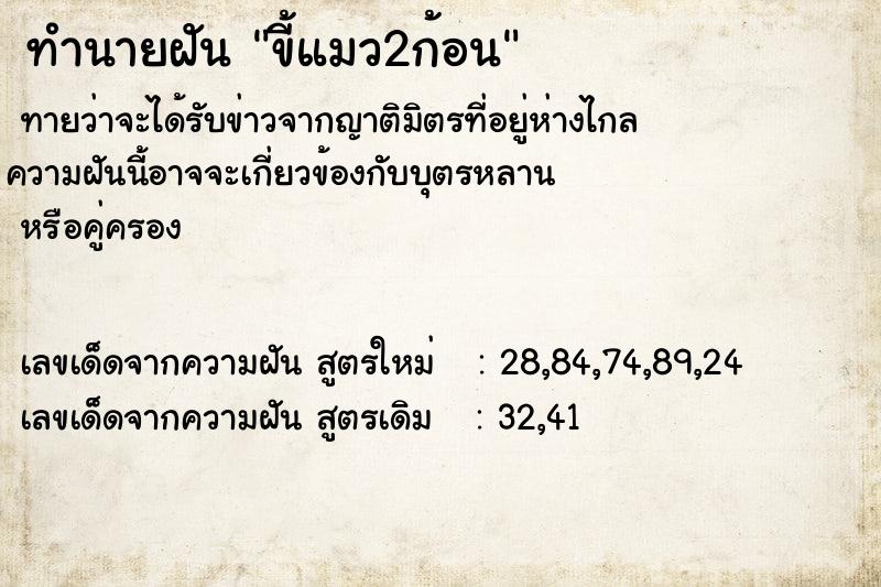 ทำนายฝัน ขี้แมว2ก้อน  เลขนำโชค 