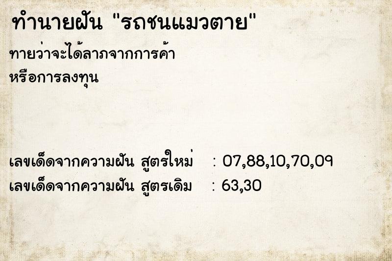 ทำนายฝัน รถชนแมวตาย