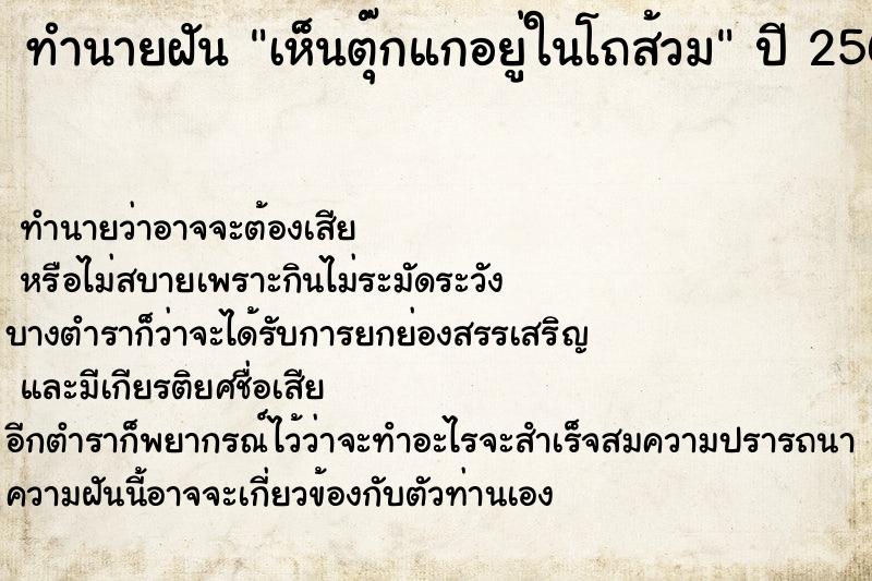 ทำนายฝัน เห็นตุ๊กแกอยู่ในโถส้วม