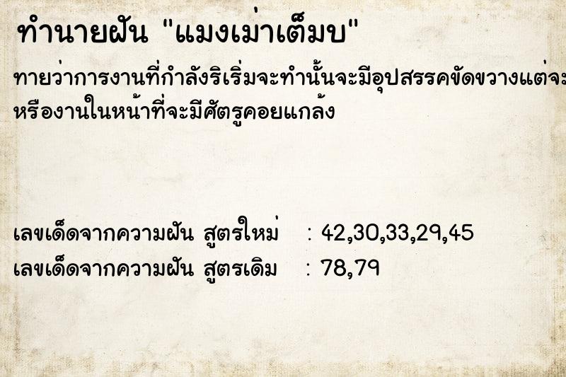 ทำนายฝัน แมงเม่าเต็มบ  เลขนำโชค 