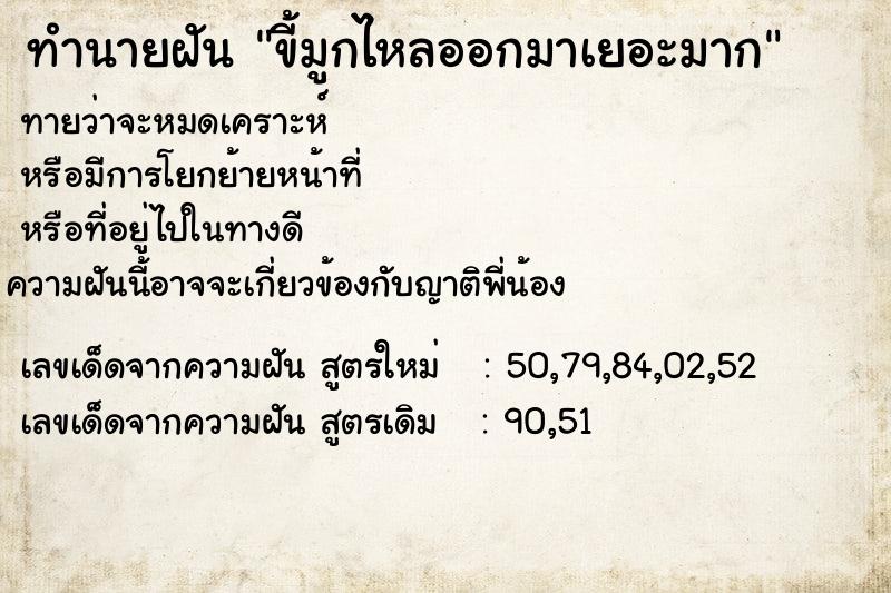 ทำนายฝัน ขี้มูกไหลออกมาเยอะมาก