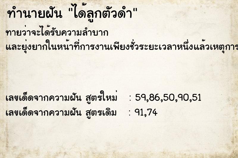 ทำนายฝัน ได้ลูกตัวดำ