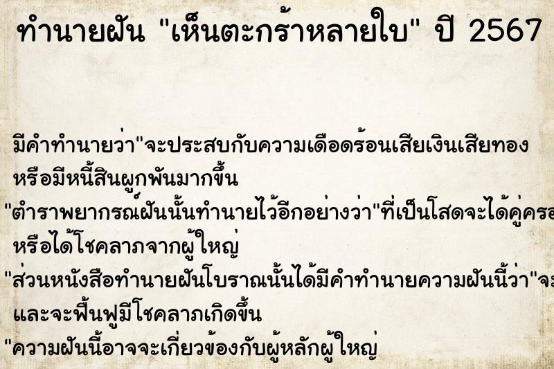 ทำนายฝัน เห็นตะกร้าหลายใบ