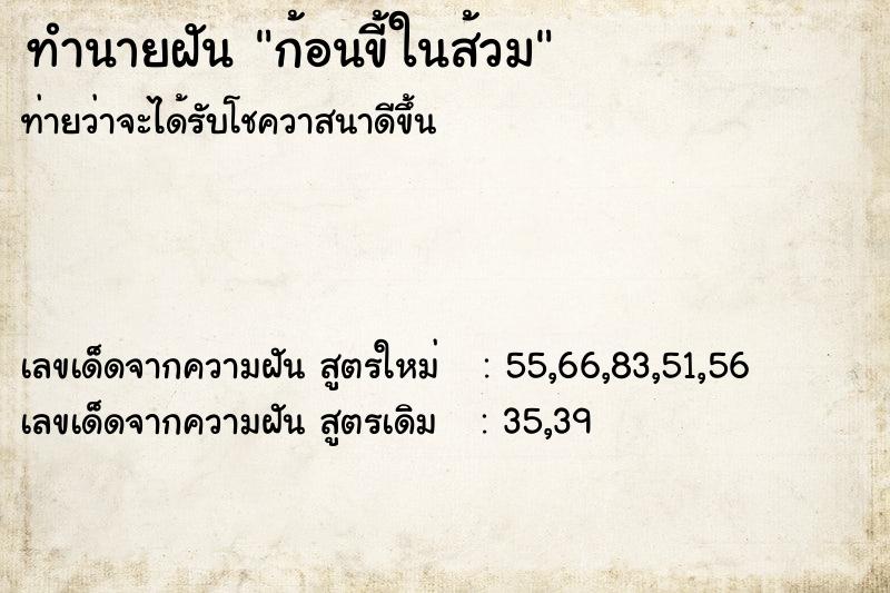 ทำนายฝัน ก้อนขี้ในส้วม