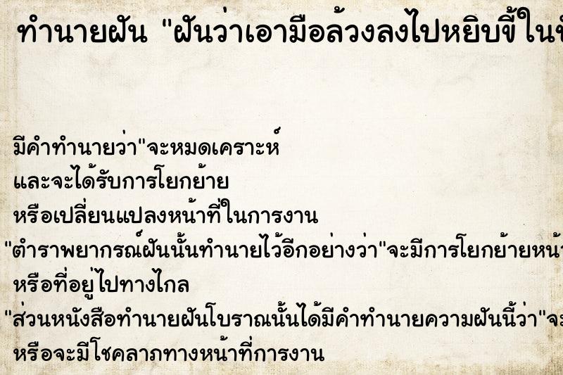 ทำนายฝัน ฝันว่าเอามือล้วงลงไปหยิบขี้ในชักโครก