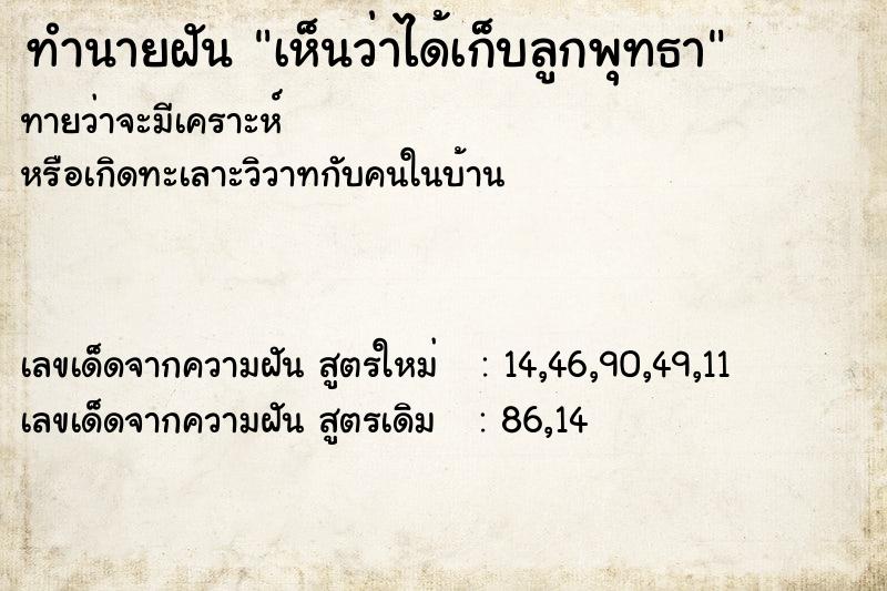 ทำนายฝัน เห็นว่าได้เก็บลูกพุทธา