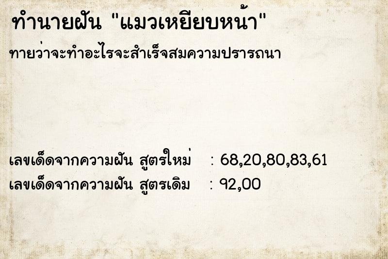 ทำนายฝัน แมวเหยียบหน้า  เลขนำโชค 