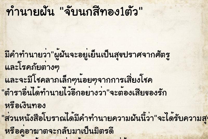 ทำนายฝัน จับนกสีทอง1ตัว