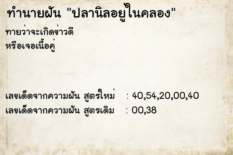 ทำนายฝัน ปลานิลอยู่ในคลอง