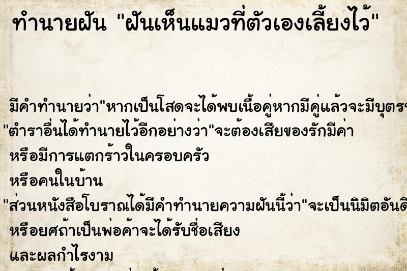 ทำนายฝัน ฝันเห็นแมวที่ตัวเองเลี้ยงไว้