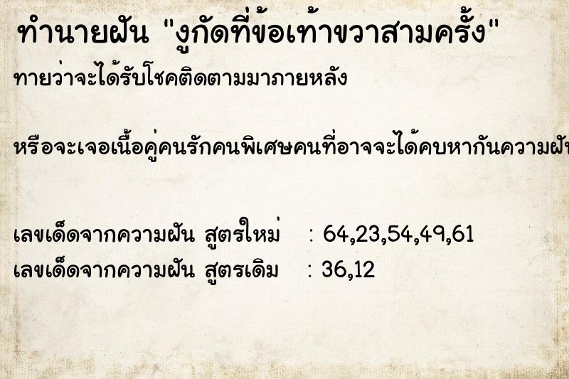 ทำนายฝัน งูกัดที่ข้อเท้าขวาสามครั้ง