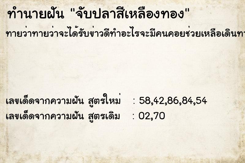 ทำนายฝัน จับปลาสีเหลืองทอง