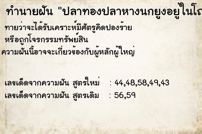 ทำนายฝัน ปลาทองปลาหางนกยูงอยู่ในโถส้วม