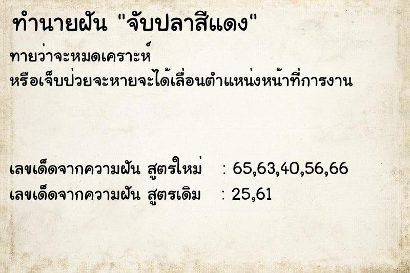 ทำนายฝัน จับปลาสีแดง