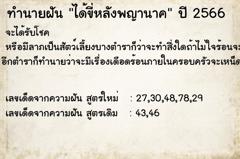 ทำนายฝัน ได้ขี่หลังพญานาค  เลขนำโชค 