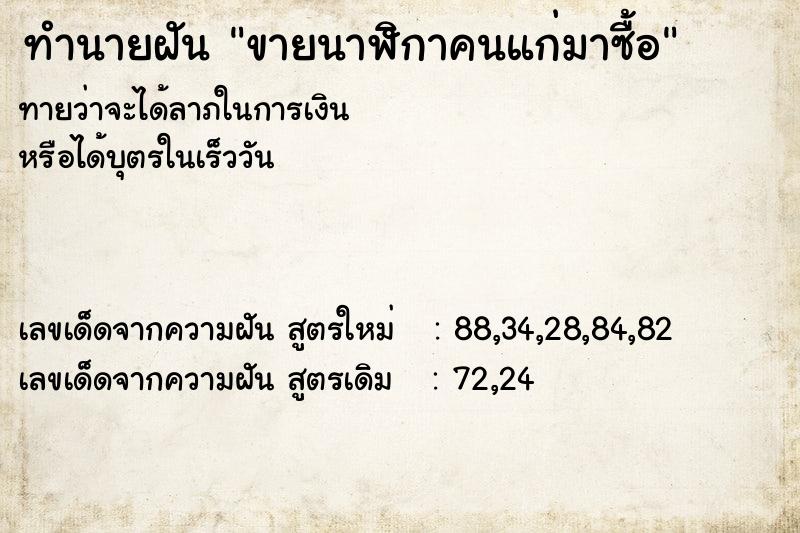 ทำนายฝัน ขายนาฬิกาคนแก่มาซื้อ