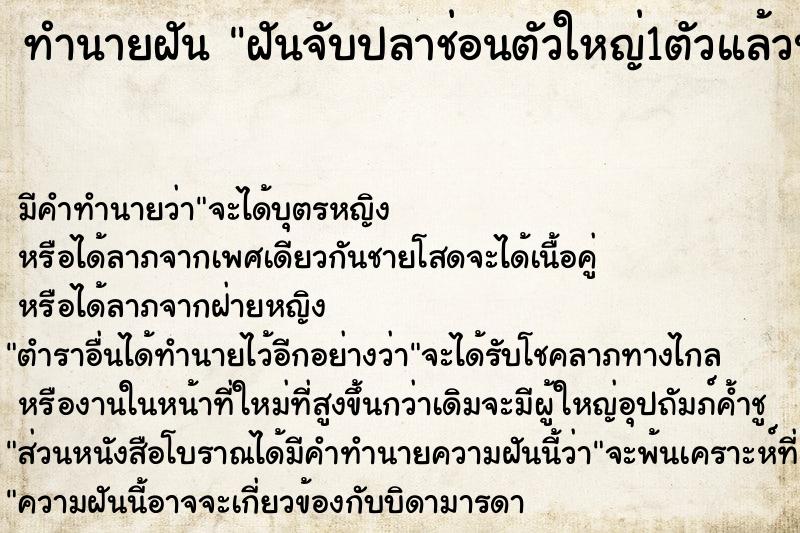 ทำนายฝัน ฝันจับปลาช่อนตัวใหญ่1ตัวแล้วปล่อยไป