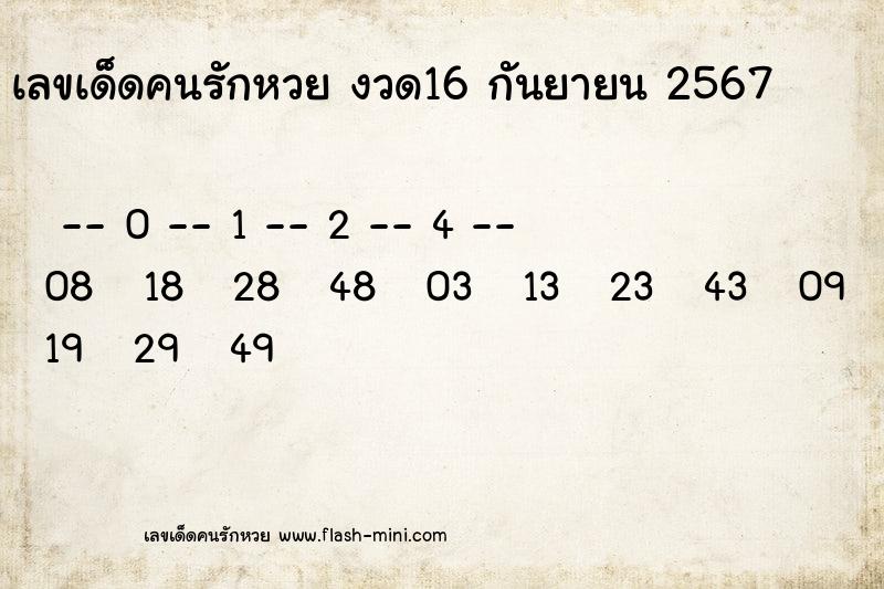 เลขเด็ดคนรักหวยที่สุดในโลก งวดนี้ งวด 16 กันยายน 2567 