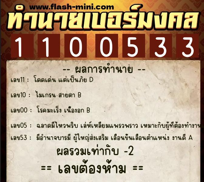 ทำนายเบอร์มงคล 0XX-1100533  ทำนายเบอร์มงคล หมายเลข 098-110053 